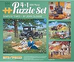 Bits and Pieces – Simpler Times 4-in-1 Multi-Pack Jigsaw Puzzle Set for Adults – Classic Country Scenes by Artist John Sloane – Random Die-Cut Pieces (Four 500 Piece Puzzles)