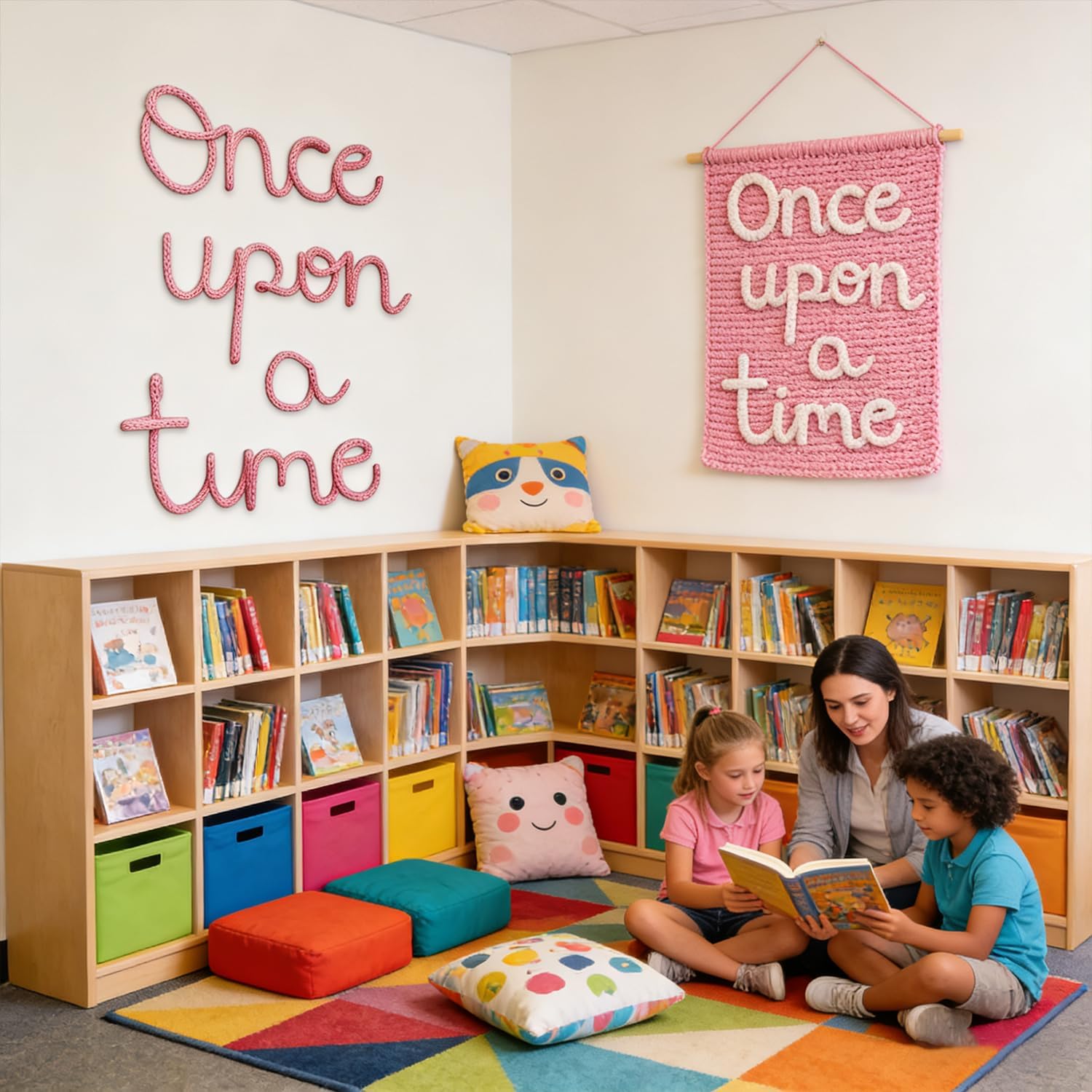 Once Upon a Time Sign Nursery Decor Once Upon a Time wire Wall Sign Decor for Reading Corner Kids Room Family Bookshelf Home Décor Birthday Present DIY Decoration (Once Pink)