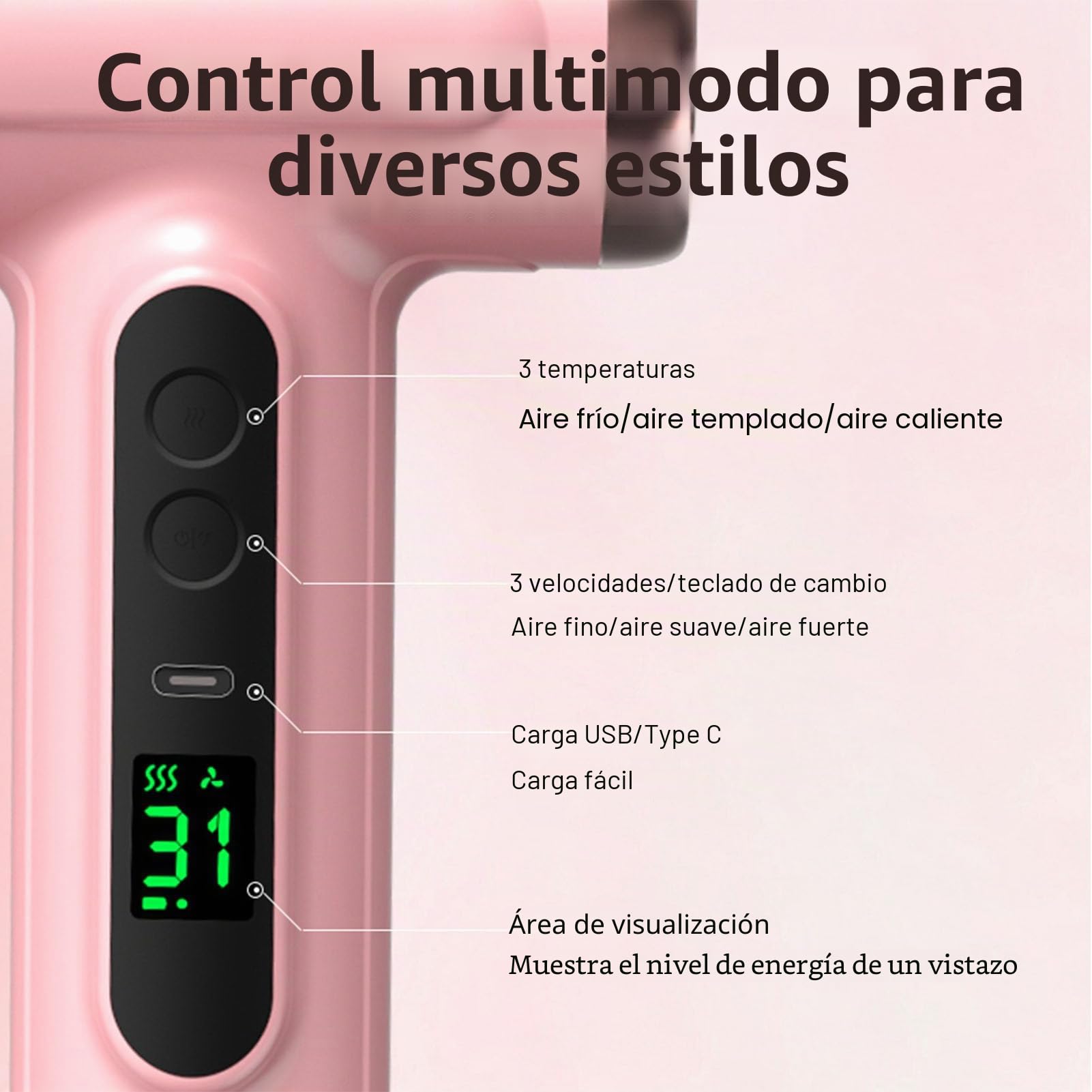 Secador de pelo inalámbrico, secador de pelo de viaje de 200 W, secador de pelo, batería de 15000 mAh recargable por USB, cuidado del cabello a temperatura constante para estudiantes dormitorio