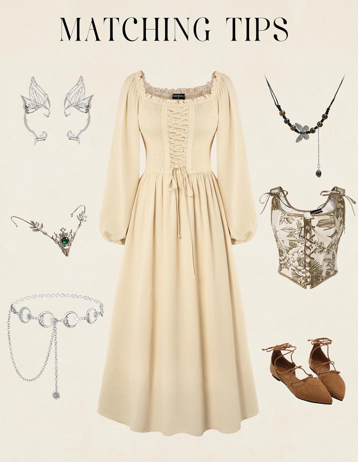 Scarlet Darkness Renaissance Dress Women Long Sleeve Cottagecore Smoked Dress with Pockets - Image 5