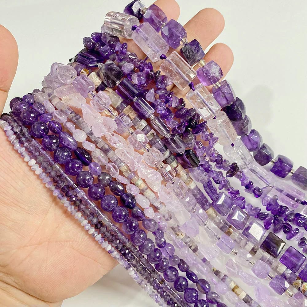 Cuentas de amatista natural, cuarzo morado, cristales, energía curativa, salud, belleza, claridad, alivio del estrés, calma - N.° 31