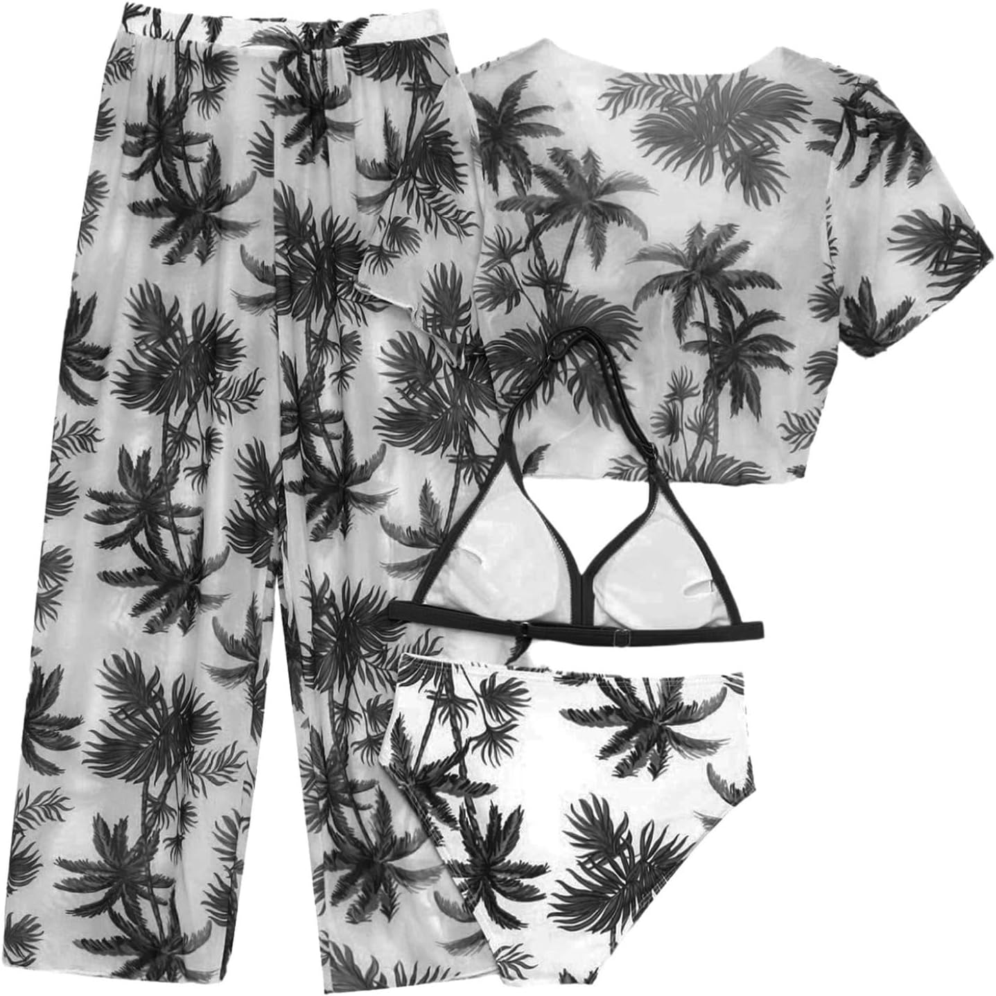 Girls 4 Pieces Swimsuits Tie Dye Swim Cover Up Bikini Bra Top Brief with UPF 50+ Swim Pants