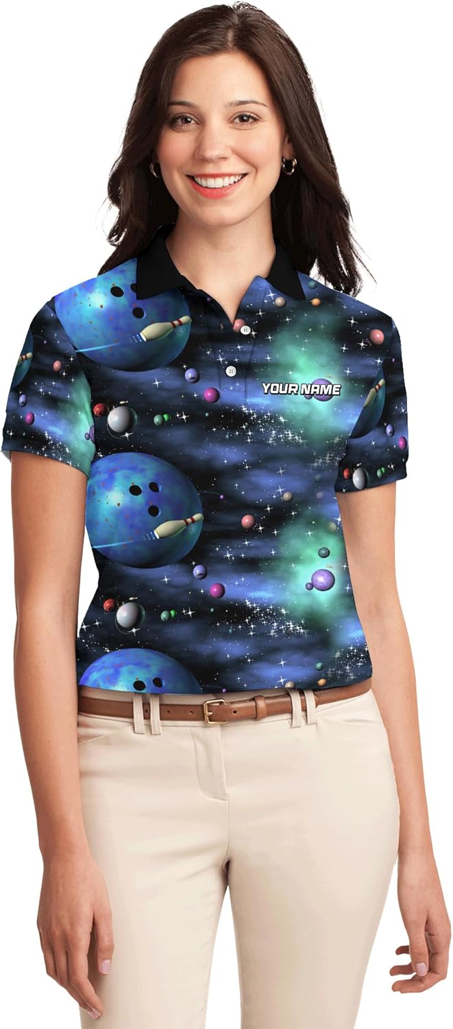 Funny Bowling Golf Shirt Personalized Universe Bowling Ball Short Sleeve T-Shirt for Daddy 3D Bowling Clothes