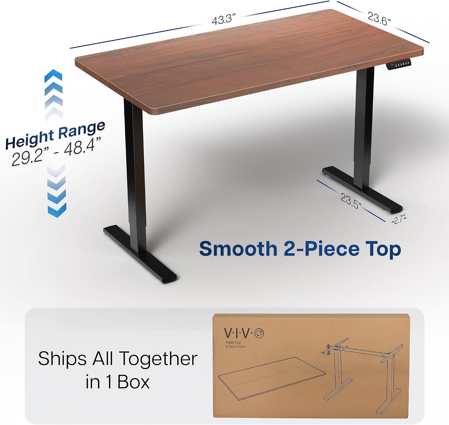  Dark Walnut 43 x 24 in Standing Desk, DESK-1B4D | Electric, Holds 220 lbs, Sit Stand, Height Adjustable, Home Office, Memory Presets, 1B Series, Black Frame thumbnail