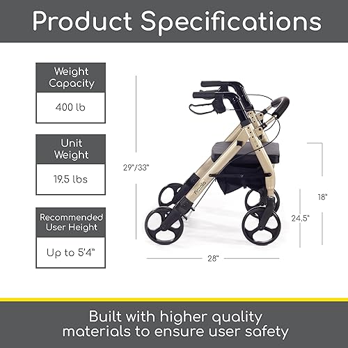 Miniatura 4 de Comodità Piccola (Petite) - Andador resistente con asiento, andador con ruedas para adultos y personas mayores de hasta 5 pies 4 pulgadas de alto,