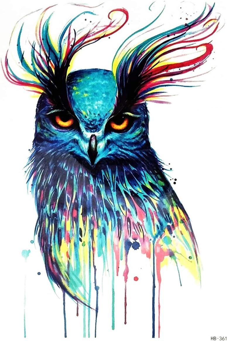 PARITA Big Tattoos Colorful Owl Bird Animal Wildlife Cartoon Old School Tattoo Sexy Body Arm Shoulder Chest & Back Art Waterproof Removable for Women Men Teens (1 Sheet.) (12)