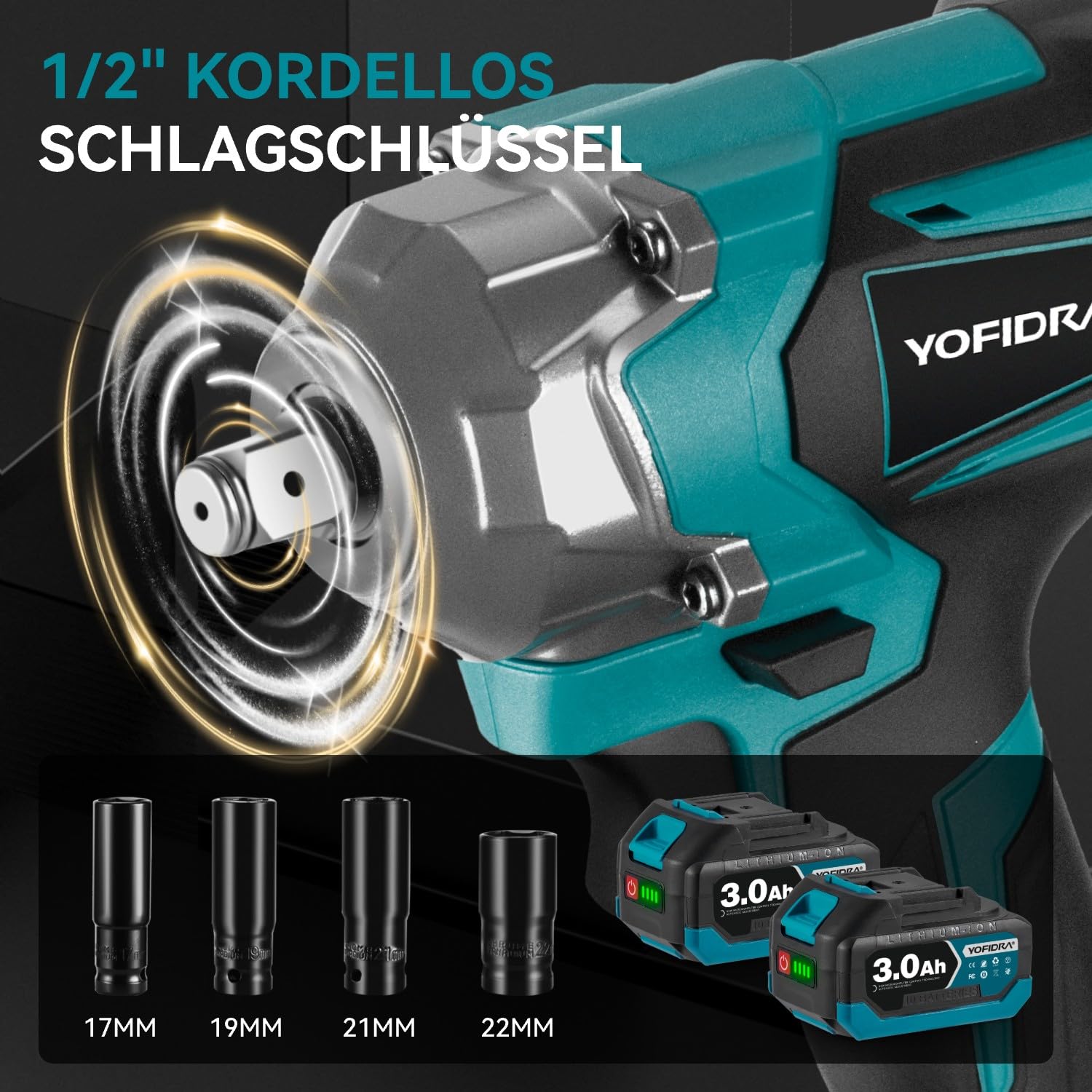 Clé à Chocs Sans Fil Yofidra 1700 Nm - Boulonneuse Électrique 1/2" 3 Vitesses Avec 2 Batteries 6000mAh