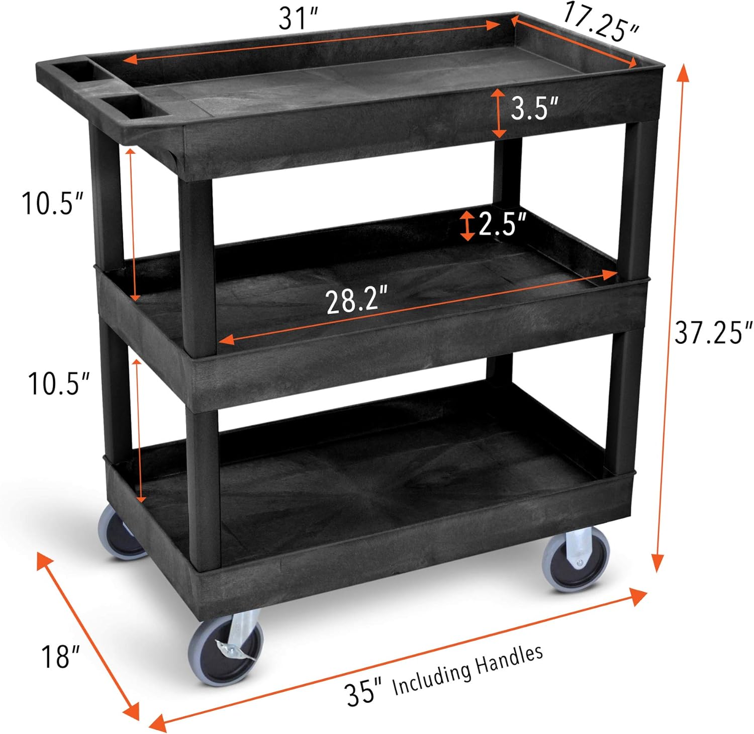 Original Tubstr Heavy Duty 32 x 18 inches - Shelf Utility Cart/Service Cart - Supports up to 500 lbs - Tub Carts & Deep Shelves (3 Shelf) : Office Products