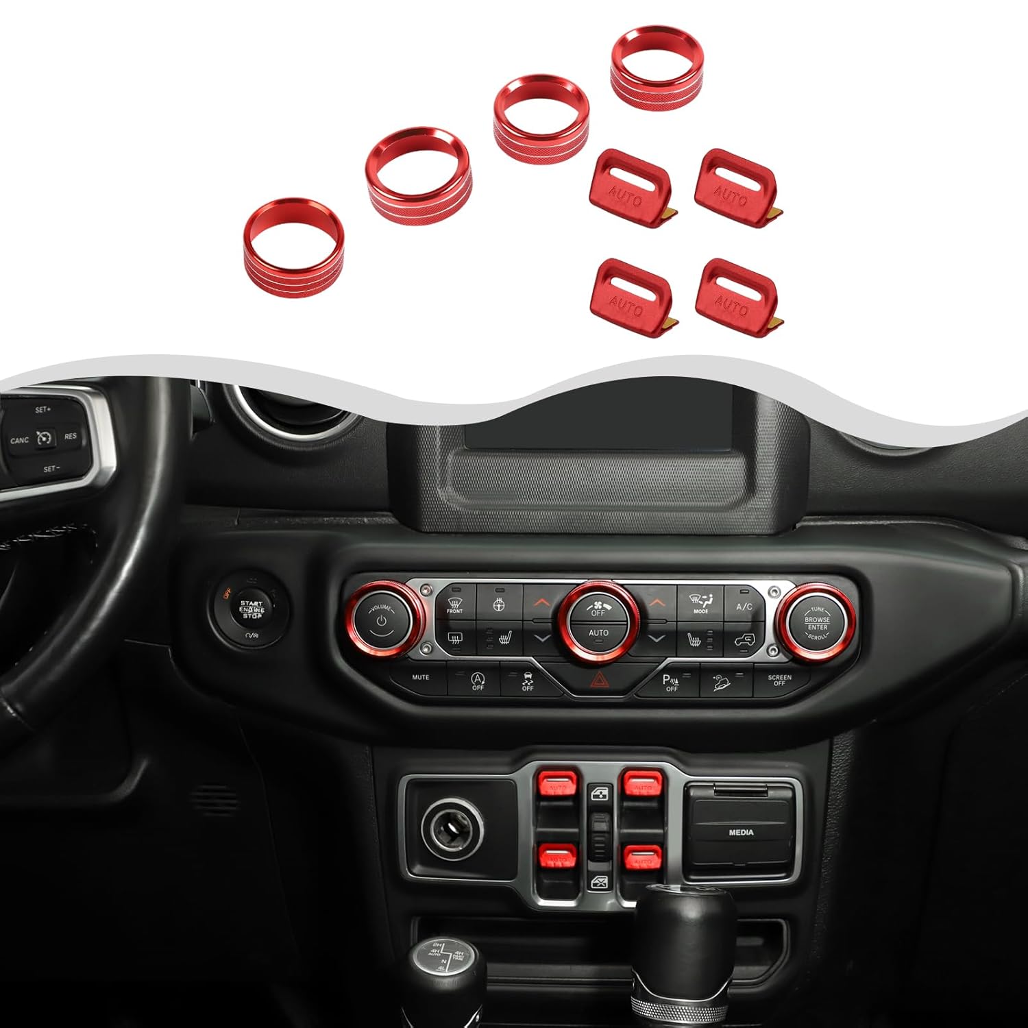 red Air Conditioning/Headlight Switch/Window Control Decoration Compatible with Jeep Wrangler JL JLU & Jeep Gladiator JT Interior Accessories