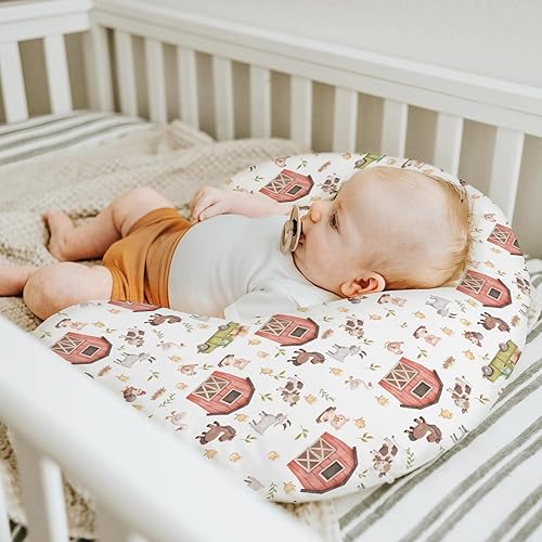 Miniatura 5 de Lindas fundas de almohada de lactancia de animales de granja para niños y niñas, vaca, gallo, cabra, pato, cerdo, granero, camión, guardería,