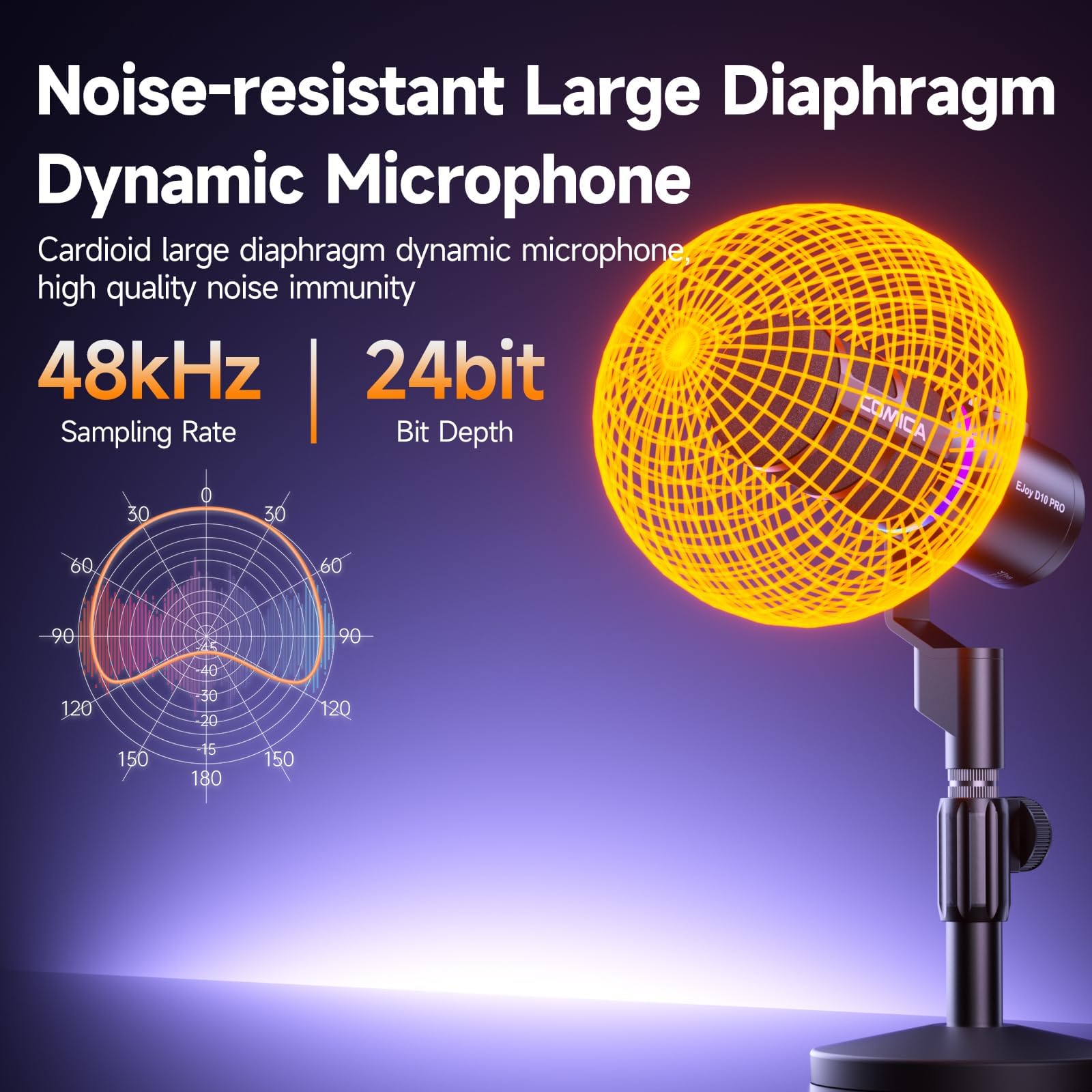 COMICA EJoy D10 XLR/USB-C Microfono dinamico per registrazione podcasting, microfono cablato live streaming con RGB dinamico, mute, riduzione del rumore, guadagno, per giochi, live streaming, YouTube