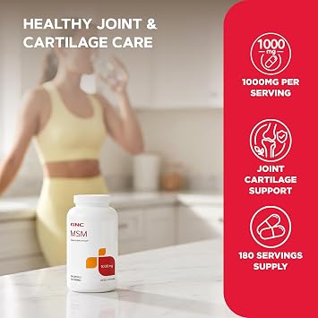 GNC MSM 1000mg Supplement, Supports Healthy Joint Cartilage, 180 Servings