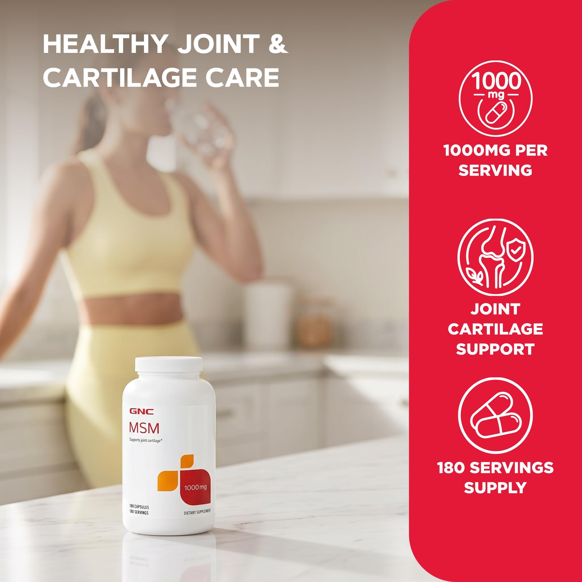 GNC MSM 1000mg Supplement, Supports Healthy Joint Cartilage, 180 Servings — Amazon image 3