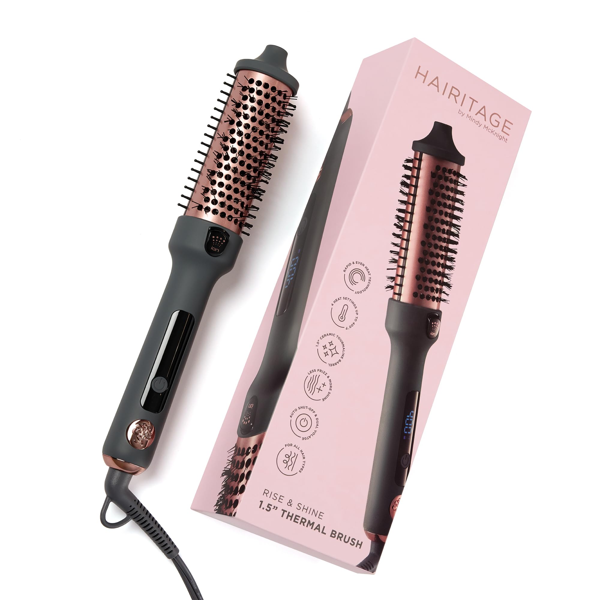 Hairitage Heated Curl Brush, 1.5-Inch Ceramic Tourmaline Thermal Brush