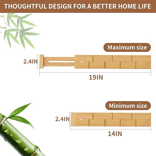 Miniatura 7 de FILWH Separadores de cajones de bambú con insertos, organizador de cajones de cocina, ajustable, expandible, paquete de 8 organizadores para cocina,