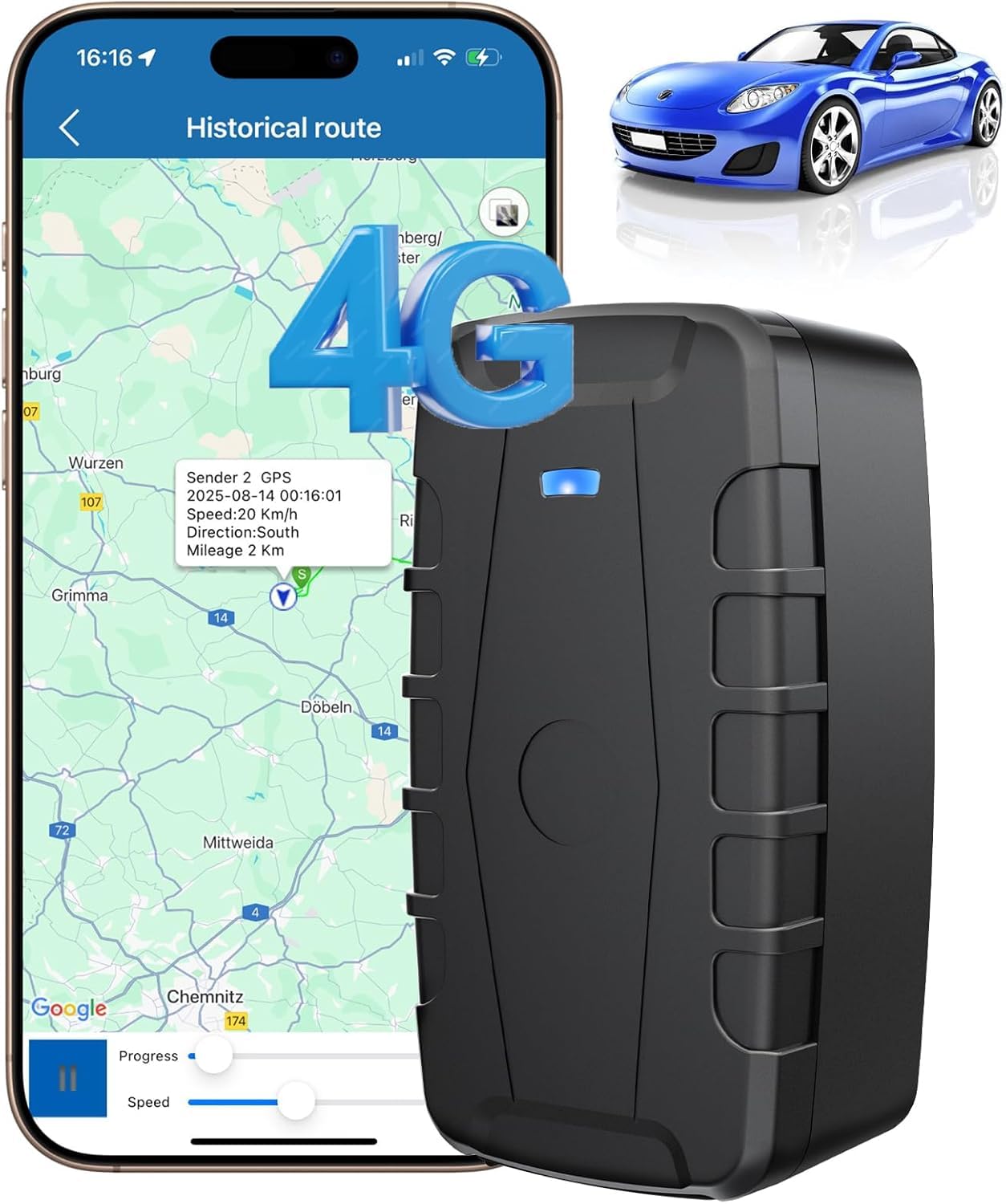 Winnes TK918 4G GPS Tracker para coche GPS Tracker sin suscripción, localización en tiempo real, batería de 20000 mAh, tiempo de espera de 240 días con imán fuerte, ubicación por SMS/APP/Web, requiere