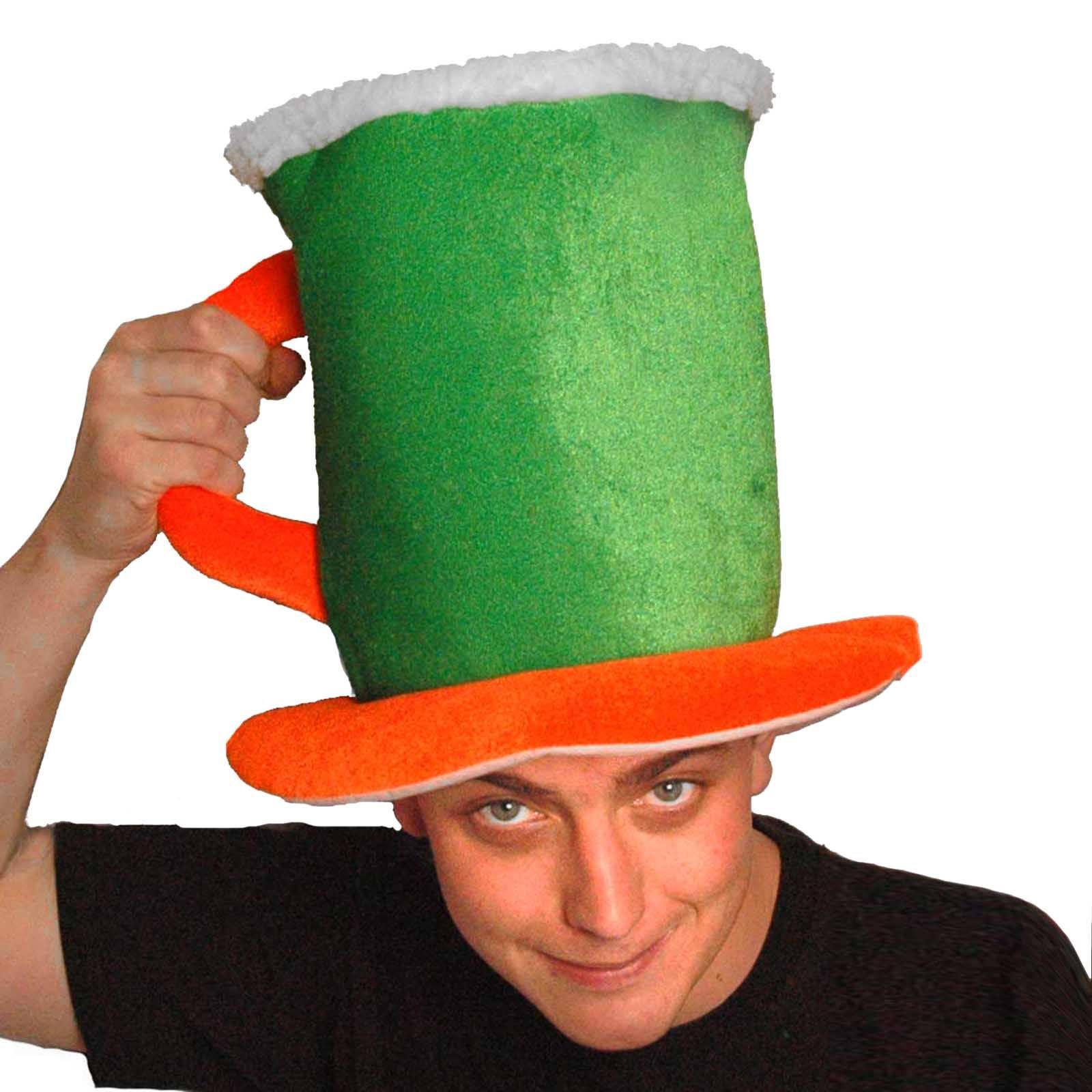 Unisex Tankard Hat Irish Leprechaun Hat With Beard St Patrick's Day Fancy Dress Shamrock Velour Cap[00162Irishhat]