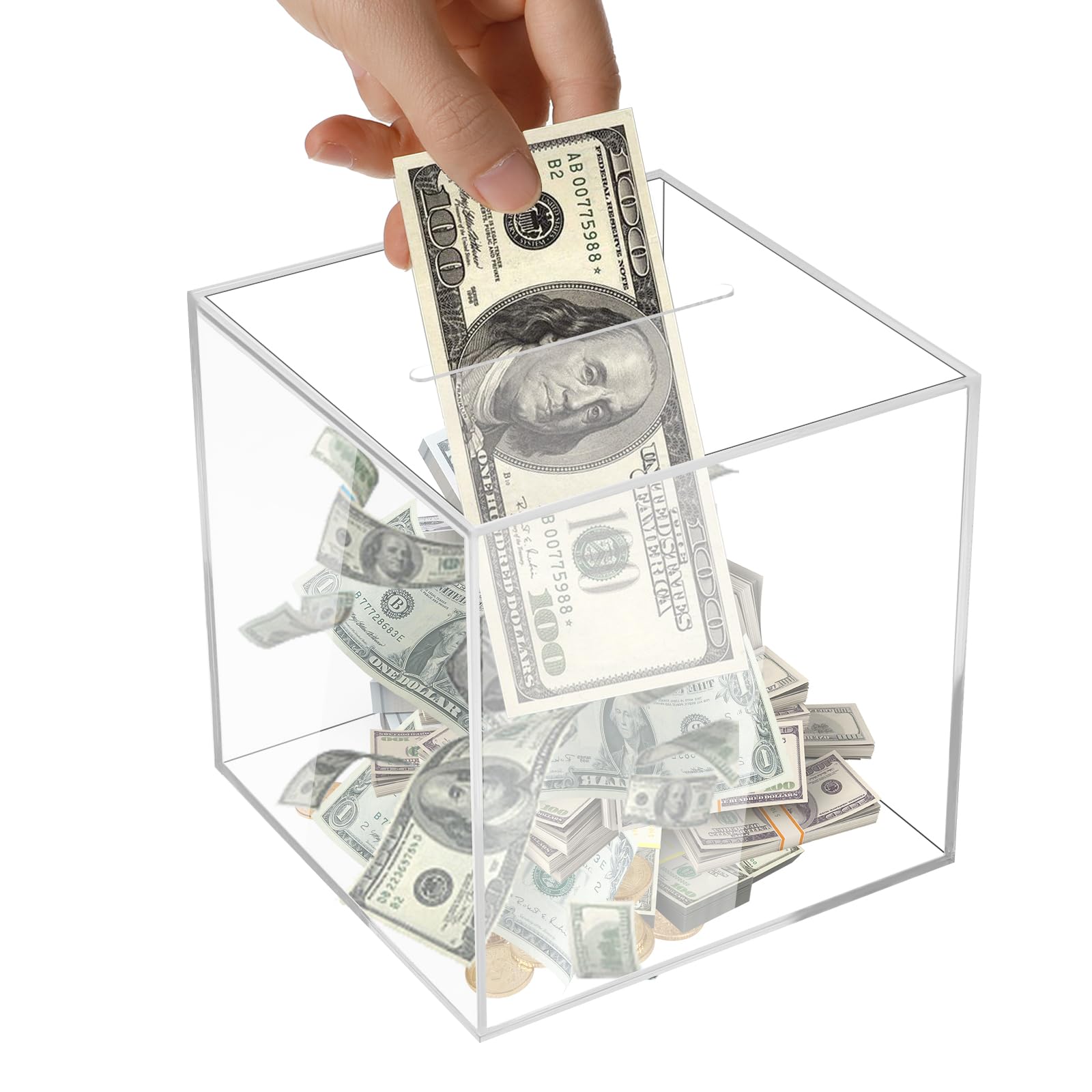 Unbreakable Clear Acrylic Piggy Bank for Adults - Must Break to Open, Secure Coin & Cash Savings Jar, 4.72