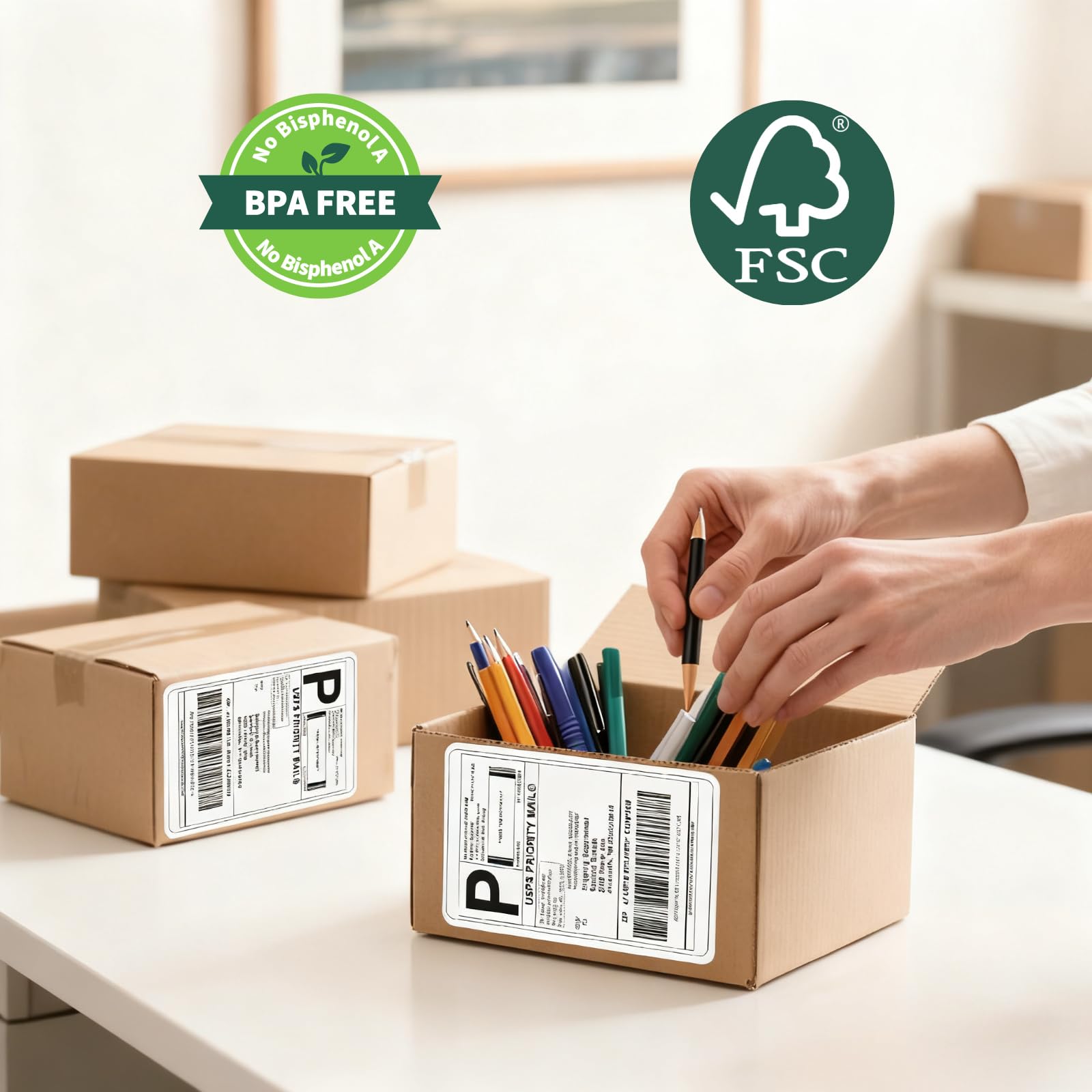 HUOJI Lot de 1000 étiquettes d'expédition thermiques sans BPA pour USPS, UPS, FedEx et Amazon FBA | Imperméables, résistantes aux déchirures et adhésif instantané
