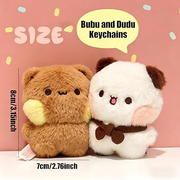 YOKUSHI 2 Pcs Bubu and Dudu Bears Magnetic Plush Keychains, Cute Couple Keychain Cartoon Stuffed Animals with Chains Decorations for Backpacks, Desks, Home, Valentine's Day Gifts