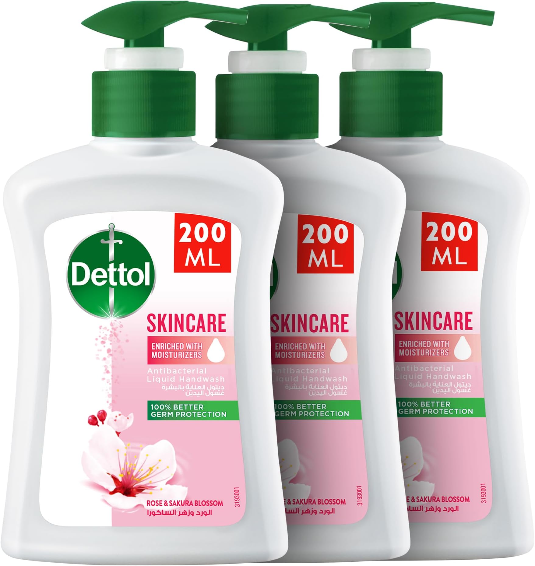 Skincare Handwash Liquid Soap Pump Rose & Sakura Blossom Fragrance, 200ml x3