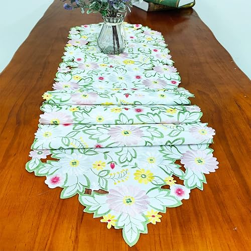 Miniatura 4 de Bringsine Camino de mesa bordado con apliques florales de margaritas para el hogar, cocina, comedor, decoración de mesa, 14 x 72 pulgadas