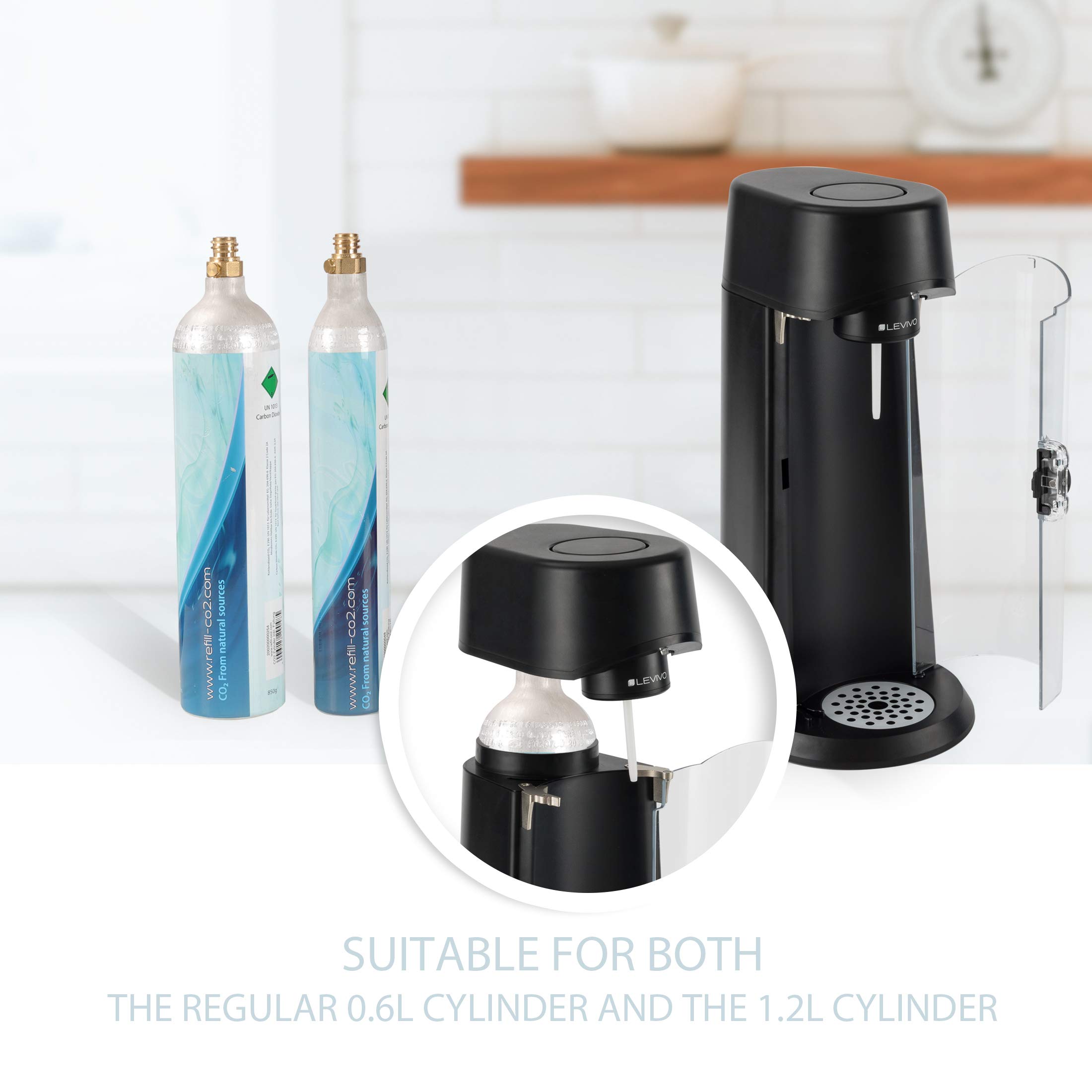 Levivo Gasificadora WATER incl. botella de vidrio y cilindro de CO2, apta para todos los cilindros de CO2 de 0,6 l y 1,2 l, se acabó cargar botellas, Negro Antracita — view 8