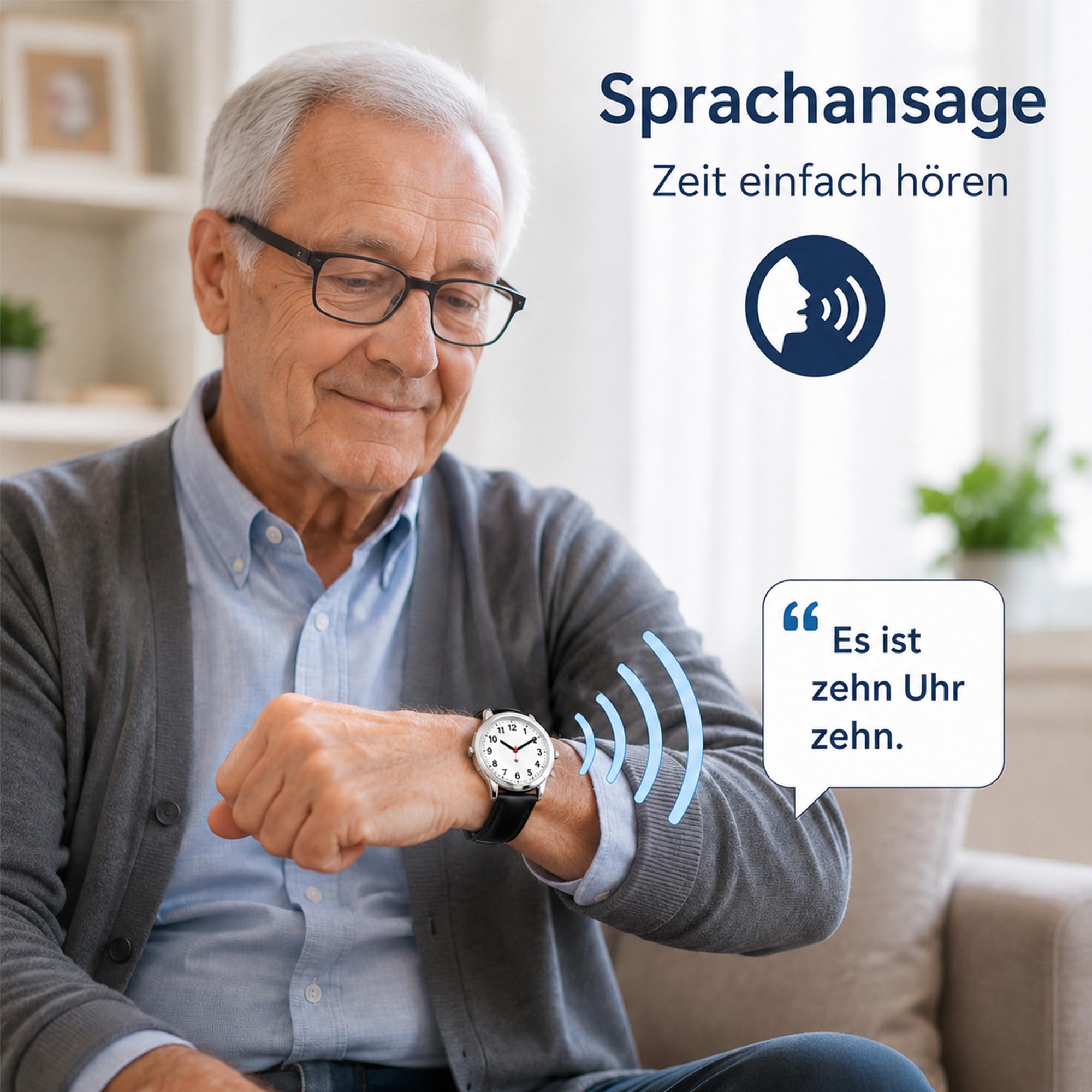 Sprechende Uhr für Herren für Blinde Senioren mit Sehbehinderung