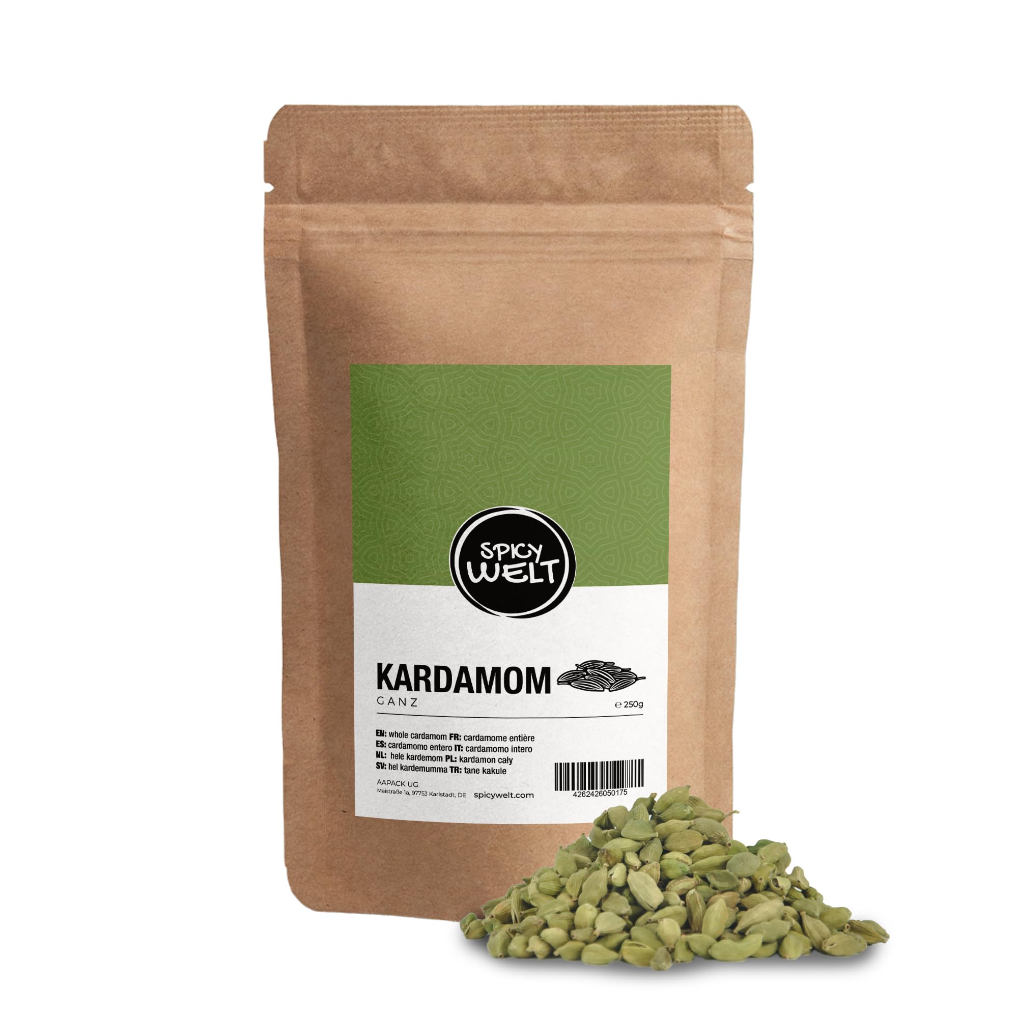 Spicy Welt Cardamome Verte Entière (250g) – Gousses de Cardamome (Elettaria Cardamomum) | Pour Thé Chaï, Riz, Curry & Pâtisserie | Saveur Fraîche & Mentholée | 100% Naturel, Sans Additifs