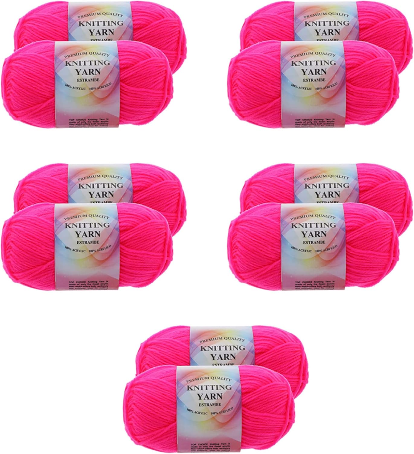 OCD Bargain Premium Acrylic Yarn, Snag Free, 4 Ply for Knitting, Crochet and DIY Projects (10 Pack) (Hot Pink)