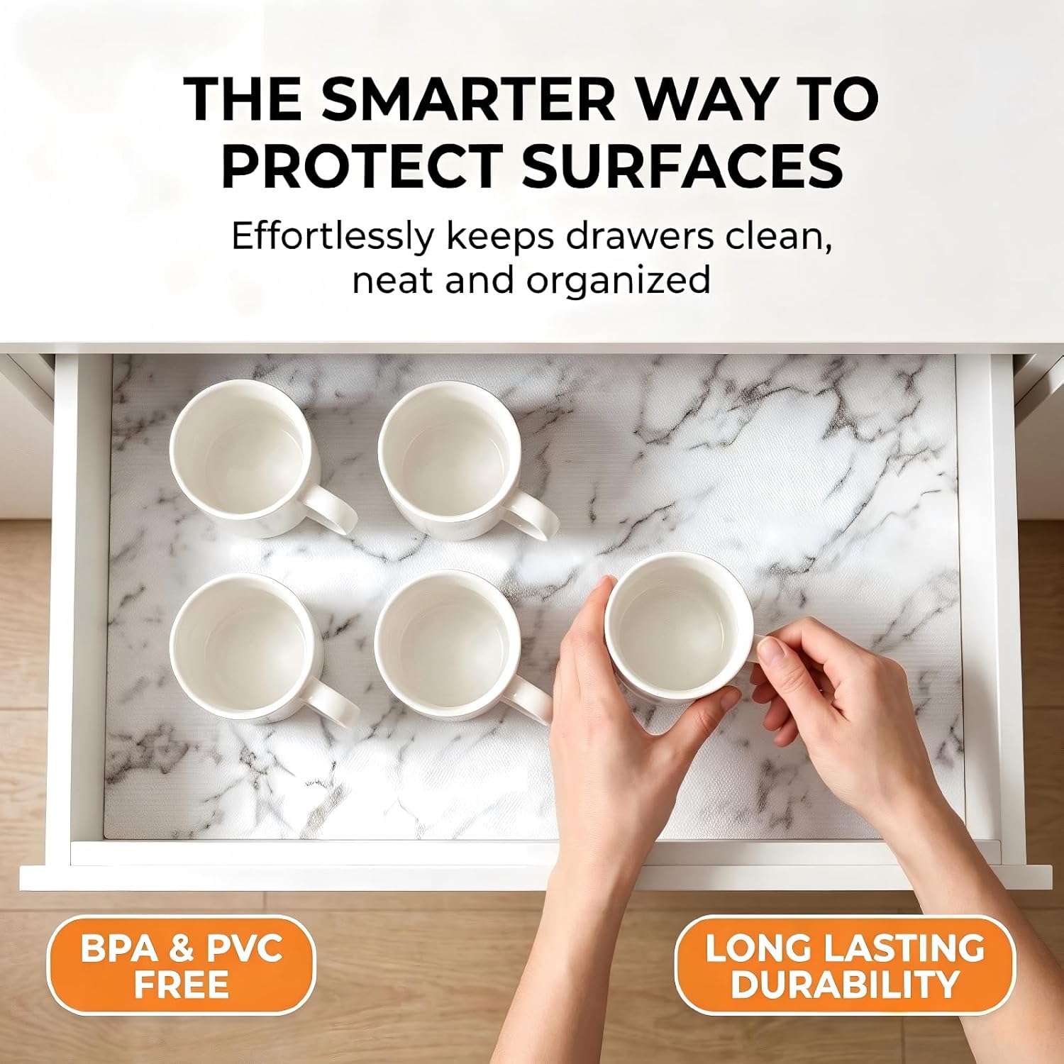 Coavas Shelf and Cabinet Liner, Easy Cut Protective (Marble, 12 in x 20 ft) image 2
