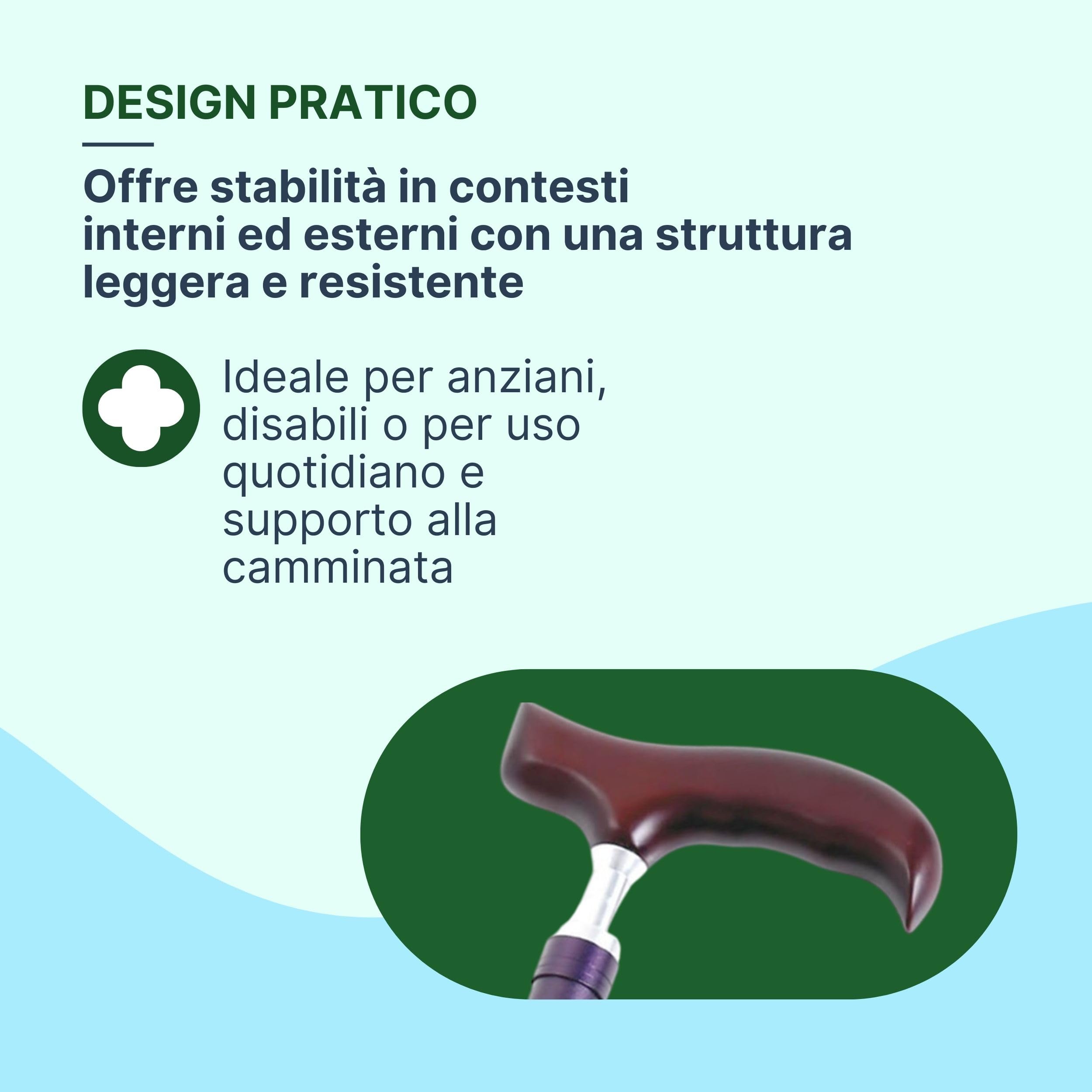 Bastone per Anziani Pieghevole in Alluminio Anodizzato con Impugnatura in Legno, Bastone da Passeggio Regolabile H. 83-93 cm - Nero