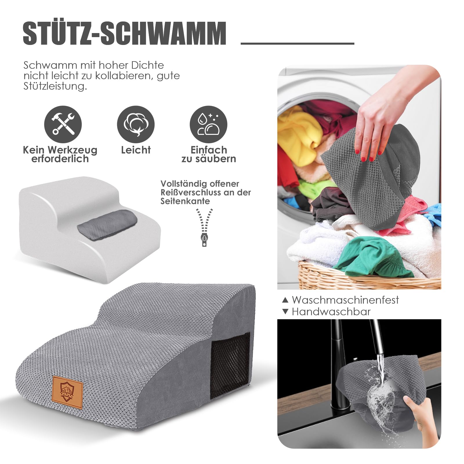 Myiosus Scaletta per Cani 2 Gradini, Scaletta per Cani Piccola Taglia, Scala per Animali Domestici in Schiuma per Divano e Letto, Antiscivolo, Impermeabile, Rimovibile, Lavabile, Grigio