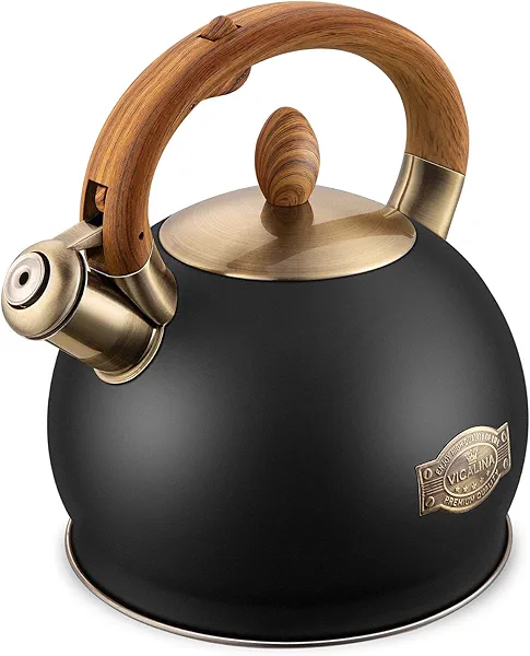 VICALINA Tea Kettle & Tea Pot, 2.64 Quart Food Grade Stainless Steel Induction Whistling Tea Kettle for Stove Top Home Daily Use Teapot with Cool Touch Ergonomic Handle Polished Black