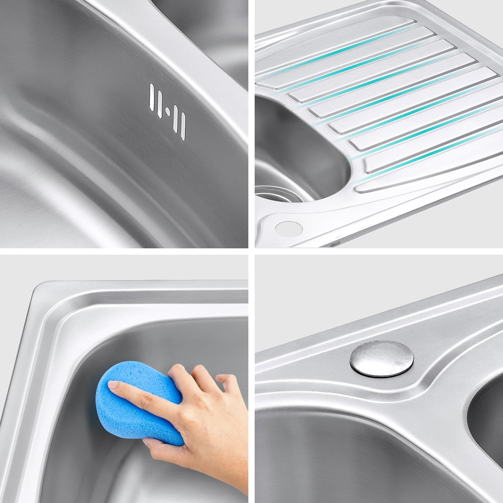 JASSFERRY Fregadero de cocina 1,5 senos, de Acero Inoxidable, escurridor reversible, con colador de residuos
