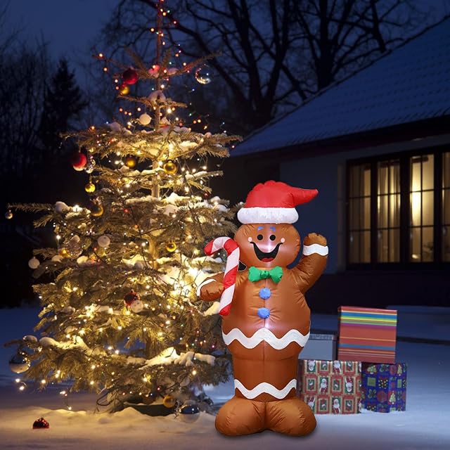 Inflatable Costume, Gingerbread Man Costume, Fancy Dress Masquerade Funny Cosplay Party Clothes for Christmas Adult Size (A)