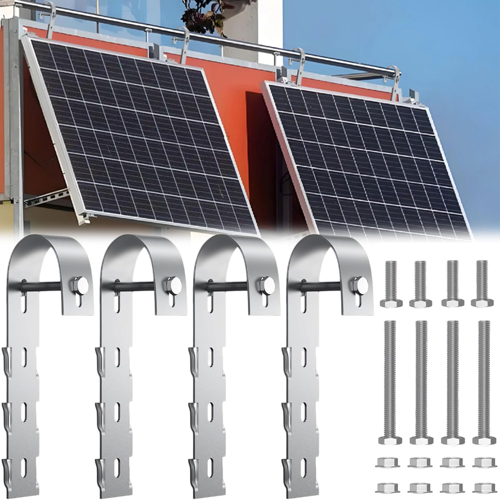 Lot de 4 crochets de fixation pour centrale électrique de balcon - Support de panneau solaire universel - Crochets pour balcon - Fixation solaire carrée
