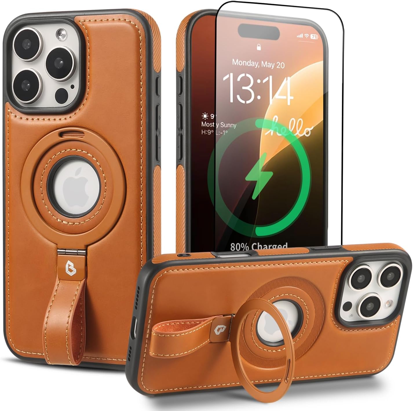 Magnetic Ring Grip Holder for iPhone 16 Pro Max Case Leather | iPhone 16 Pro Max Leather Case with Stand | Compatible with MagSafe (Brown, IP 16 Pro Max-6.9inch) Brown IP 16 Pro Max (6.9inch - Triple Camera)