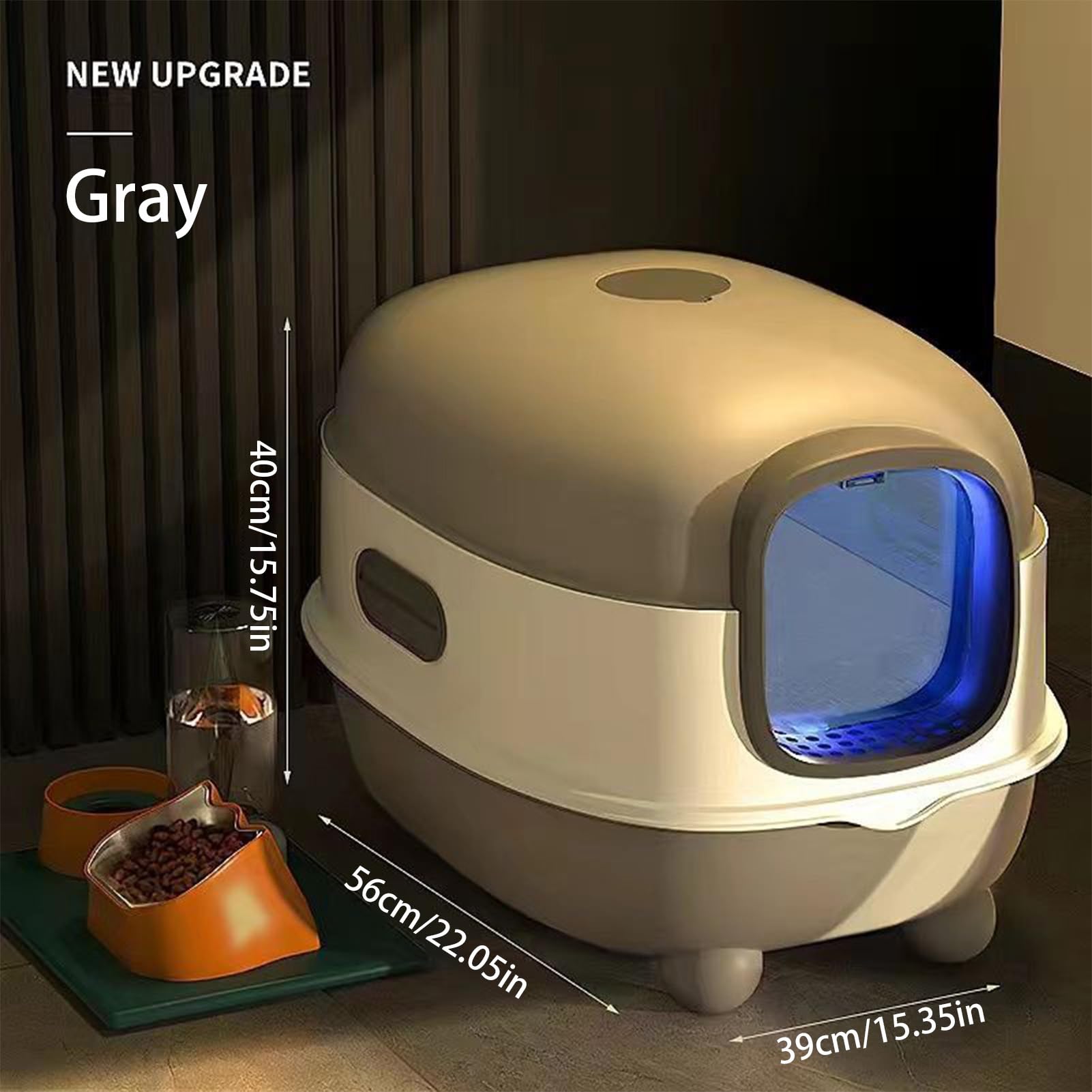 Vaschetta per gatti di grande capacità con design aperto, vassoio autopulente con e lampada UV, accessorio igienico per animali da compagnia, per gattini di piccola e media