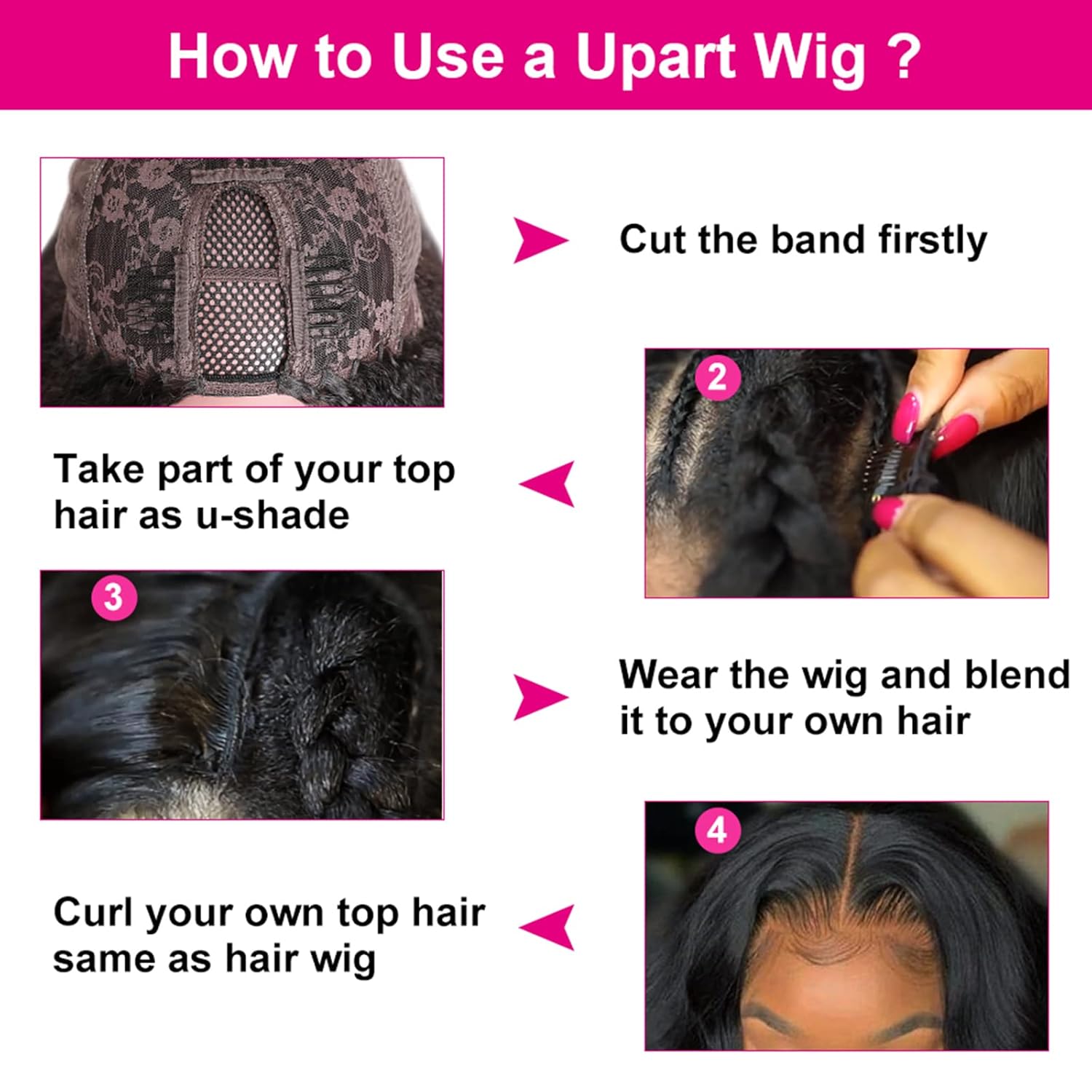 U Part Wig Human Hair Wigs Kinky Straight Half Wigs for Black Women Brazilian Hair Gluessless Wigs 12 inches Natual Colour