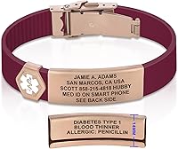 Vista 194 de Divoti Pulsera de identificación de alerta médica grabada personalizada, grabado láser de doble cara, pulsera de silicona, cierre de seguridad