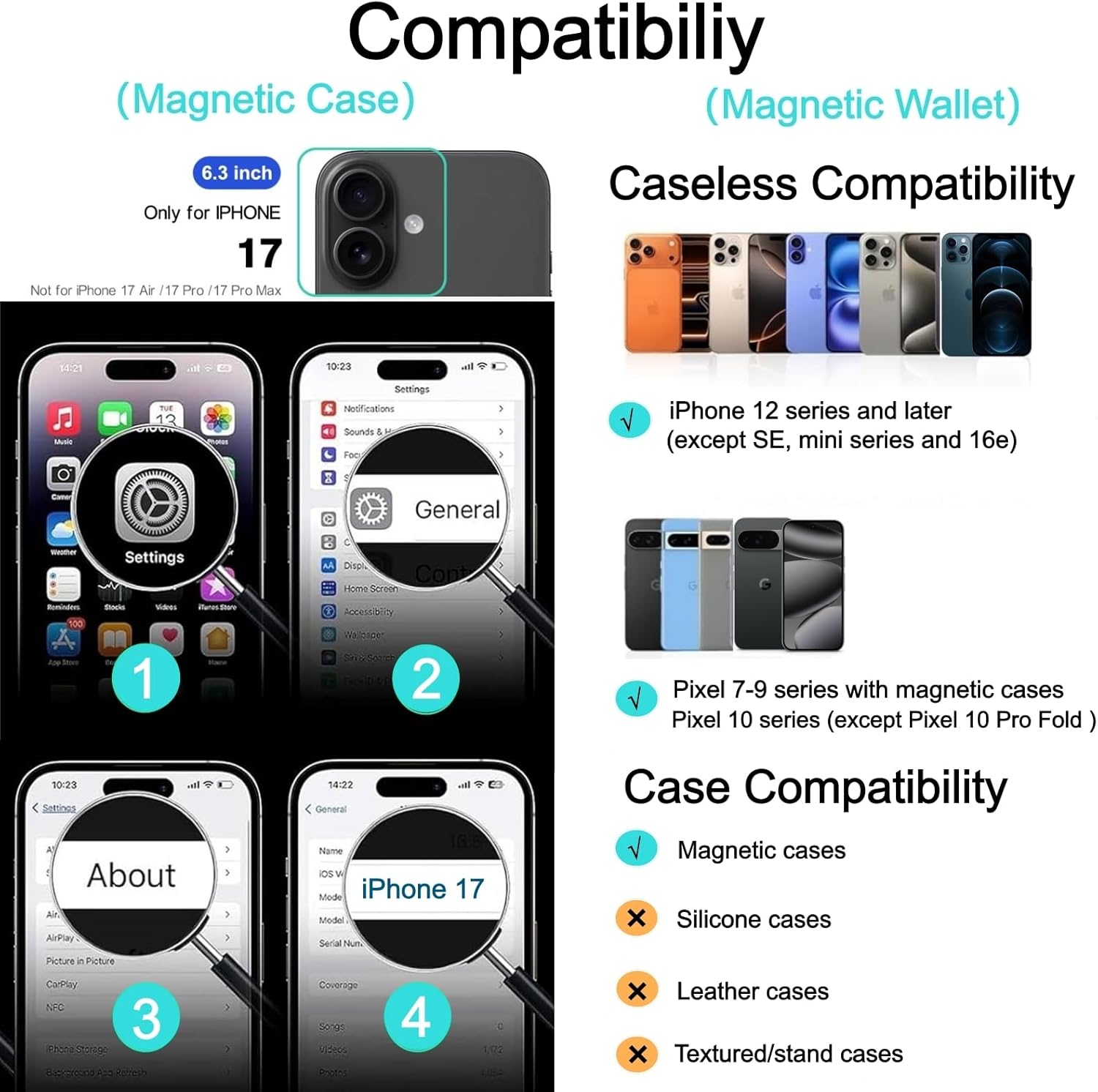 Magnetic for iPhone 17 Case with Detachable Magnetic Wallet, Compatible with MagSafe, Credit Card Holder, RFID Blocking, Military Protective Slim Phone Cover, Black - Image 2