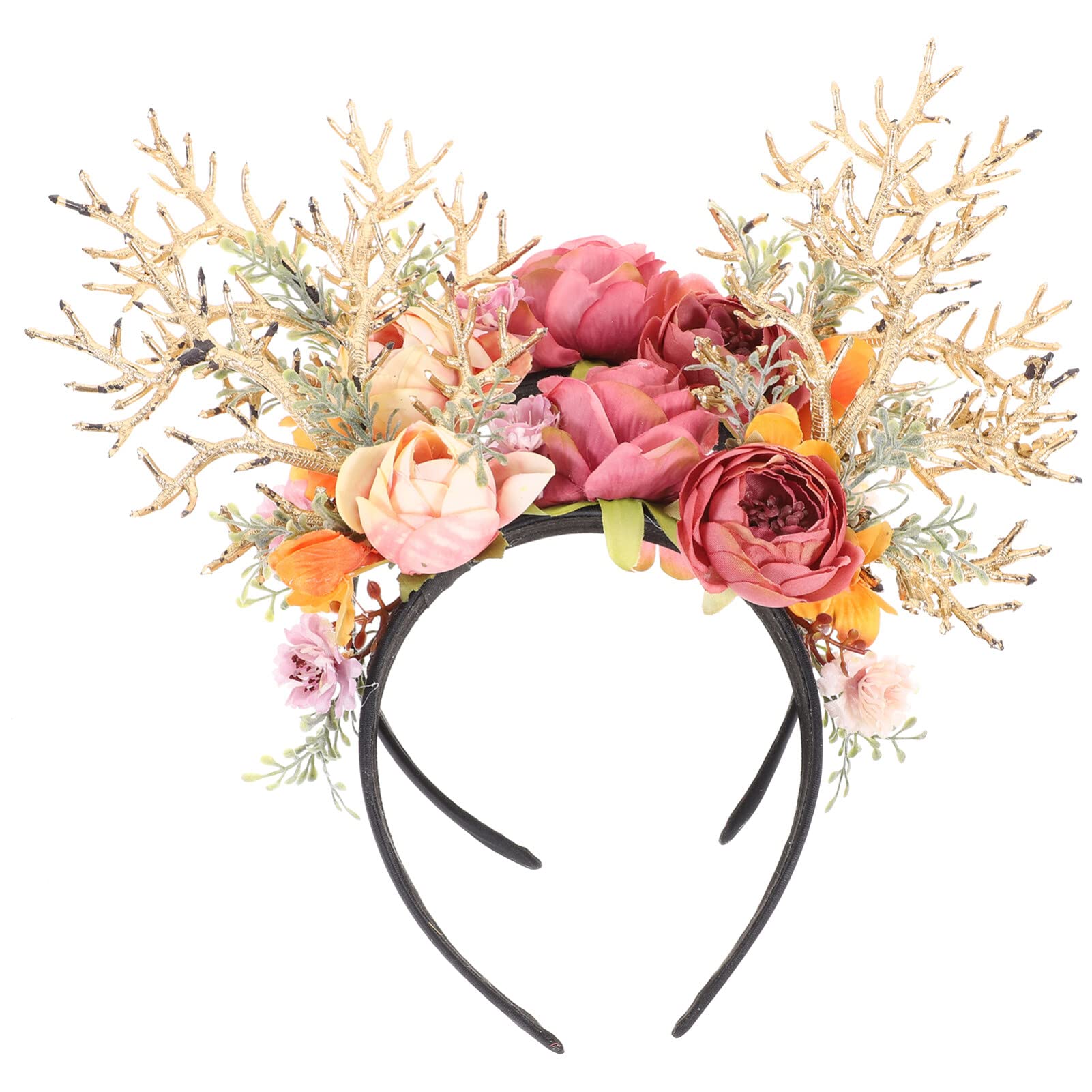 FOMIYES Deer Antler Xmas Headband, Christmas Antler Headband, Deer Antler Headband with Flowers, Deer Antlers Headbands for Xmas Cosplay Party 2pcs