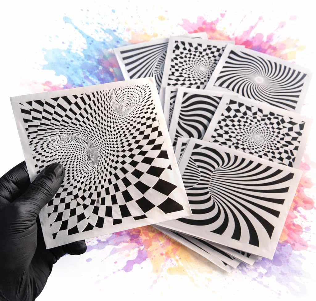 LiME LiNE 3-D Illusion Airbrush Stencils - Set of 9 Reusable Geometric Designs