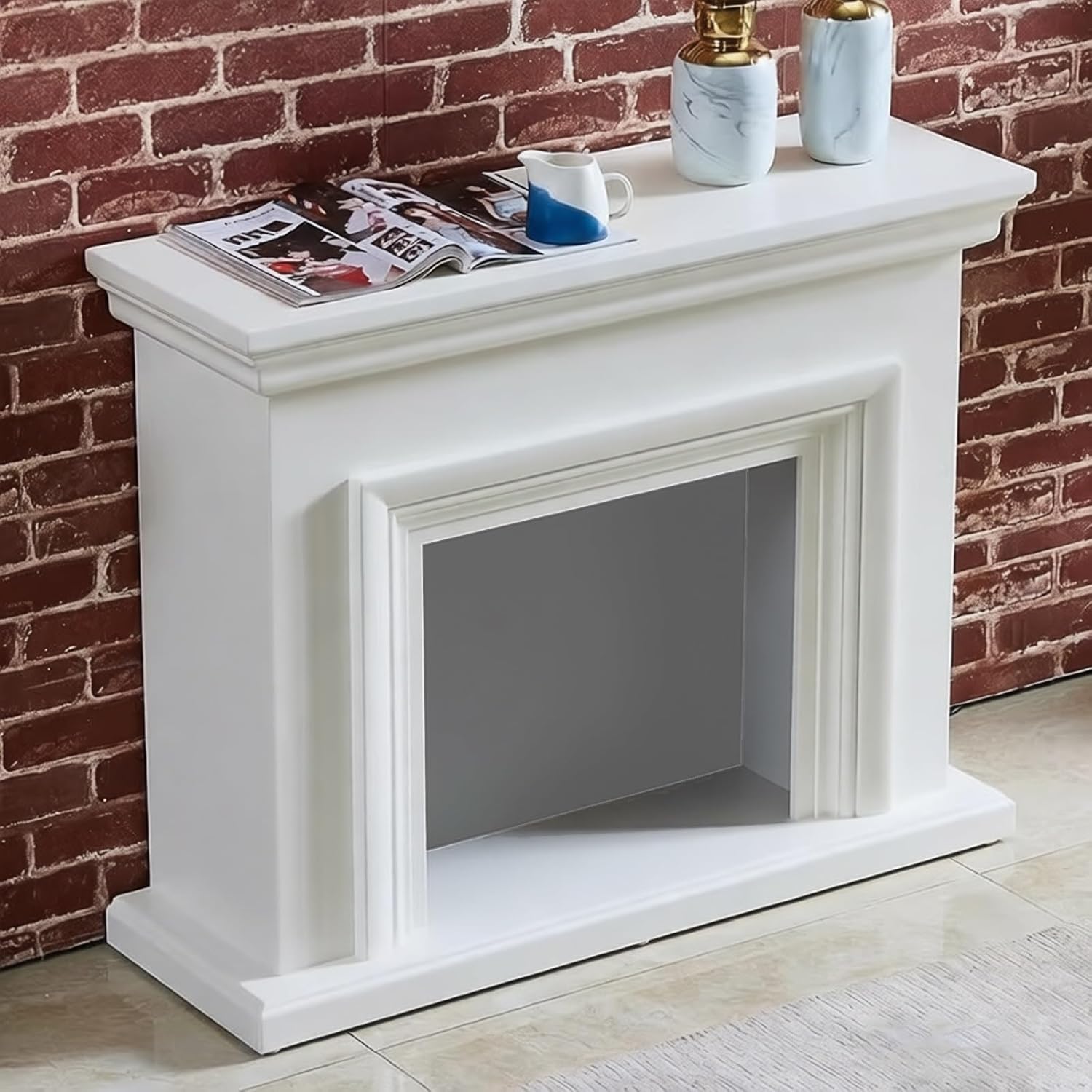 Decorative Fireplace Frame White Wood Frame Fireplace Mantel Decorative Classic Freestanding Surround(Large)