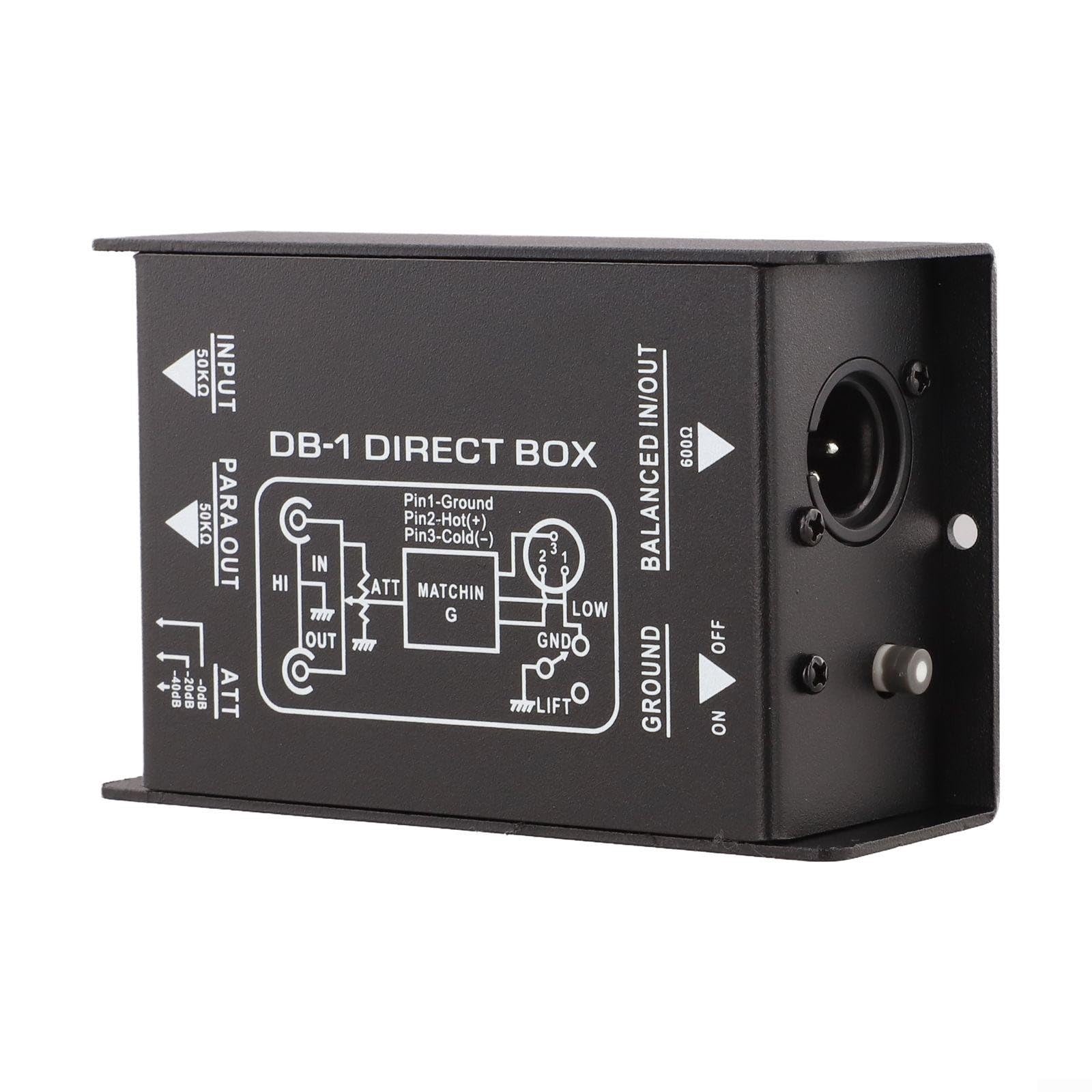 Pasywny DIBox XLR Single Channel Audio izolator do gitary basowej - redukcja szumów konwerter impedancji Studio Live Scena 12 x 7,6 cm