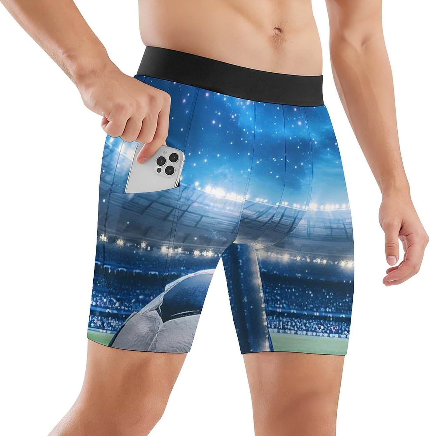 Football Sports Soccer Ball Compression Shorts for Men Athletic Quick-Drying Running Shorts Performance Underwear Small