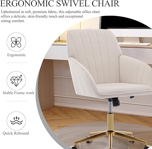 Miniatura 6 de Silla de escritorio de terciopelo para oficina en casa, moderna silla ajustable para computadora, silla giratoria, bonitas sillas de tocador con