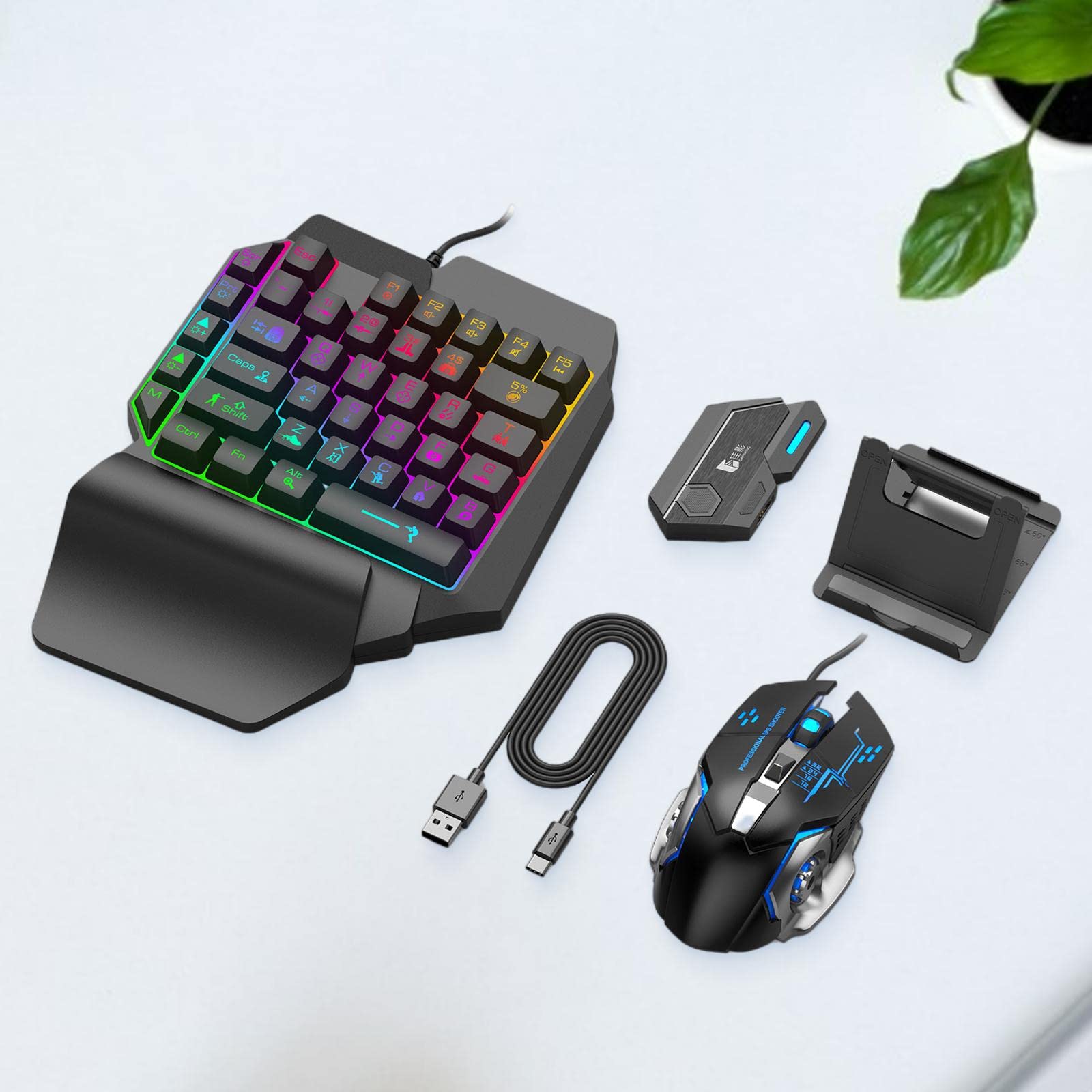 Adattatore per Tastiera E Mouse Da Gioco Mobile, Convertitore USB, Controller con Retroilluminazione per Telefono Android E Spina IOS, per il set Mix SE
