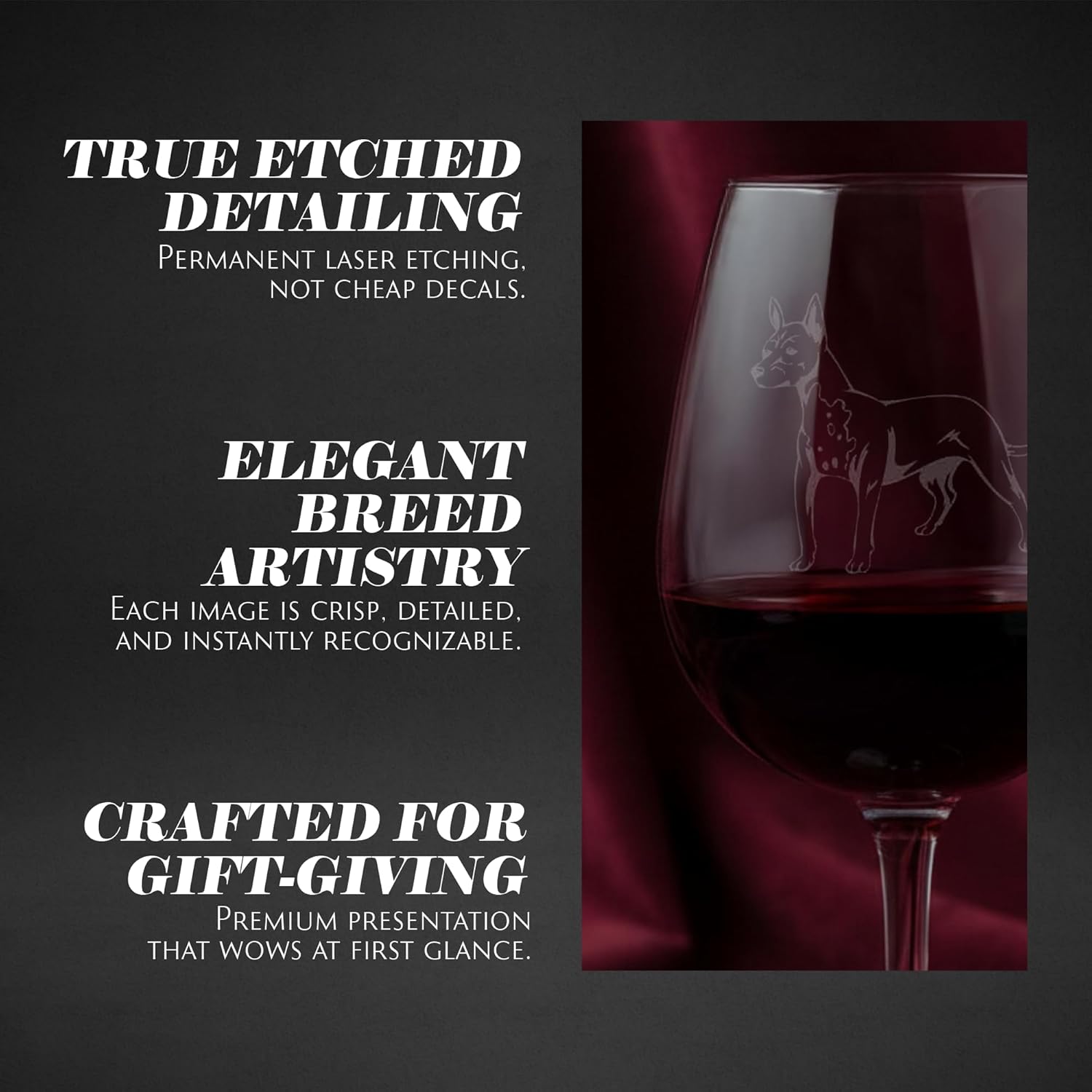 Mexican Hairless (Xoloitzcuintle) Dog Themed Etched 12.75oz Wine Glass